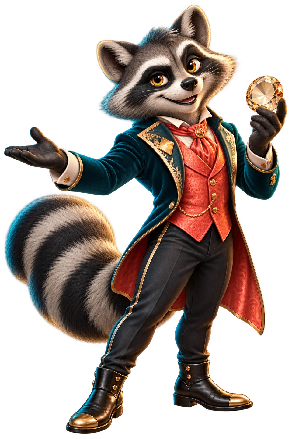Riff, SlicedMeats' original cartoon raccoon showman, presents a fictional crystal token